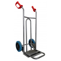 Diable acier avec tablier incurvé, poignées de garde, pelle fixe et bavette rabattable 250 kg 