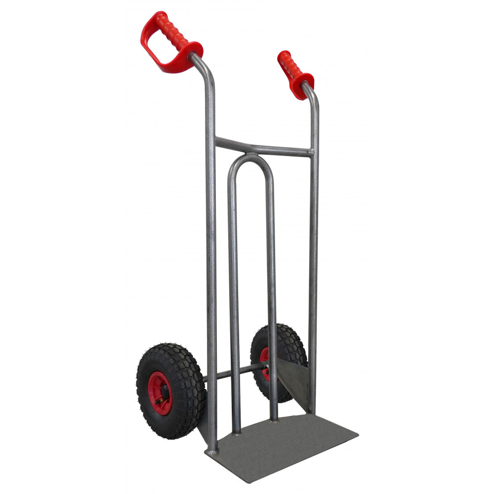 Diable acier avec tablier incurvé et poignées de garde 250 kg Modèle:Diable acier tablier incurvé poignée ouverte 250 kg roues g